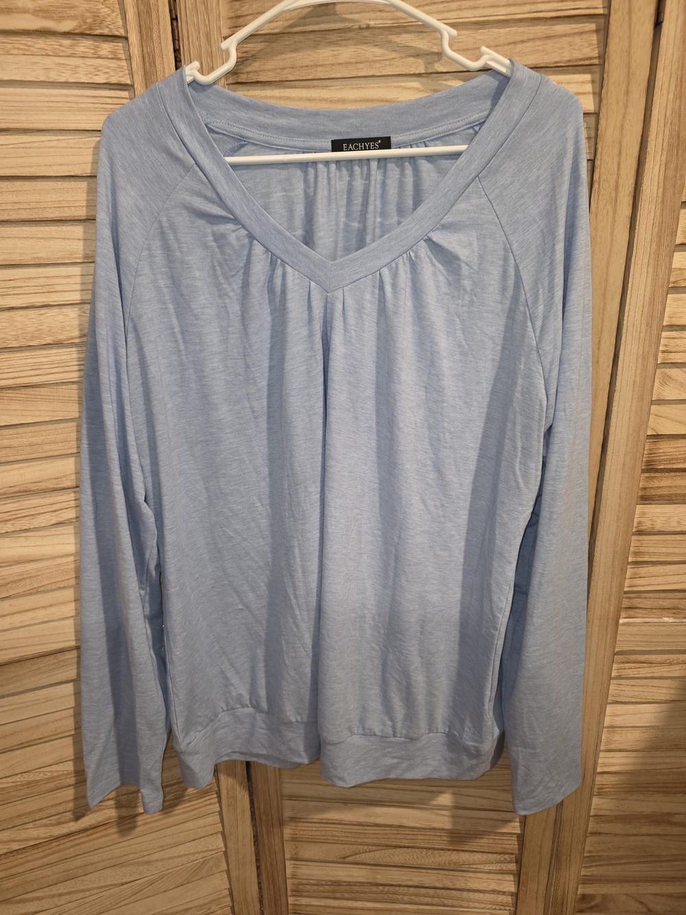 Light Blue V-Neck Long Sleeve Top